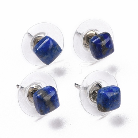 Natural Lapis Lazuli Ear Studs EJEW-K091-01P-04-1