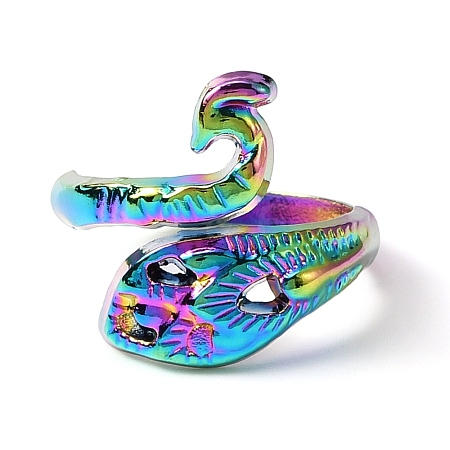 Rainbow Color Zinc Alloy Peacock Open Cuff Ring RJEW-WH0003-05A-1