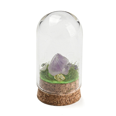 Natural Amethyst Nuggets Display Decoration with Glass Dome Cloche Cover DJEW-B009-03E-1