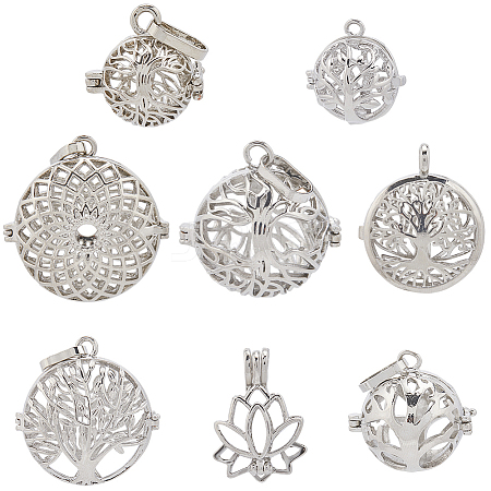 SUNNYCLUE 8Pcs 8 Styles Brass & Alloy Hollow Cage Pendants KK-SC0004-30-1