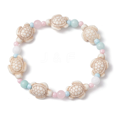 Dyed Natural Malaysia Jade & Synthetic Turquoise Turtle Beaded Stretch Bracelets BJEW-JB09949-01-1