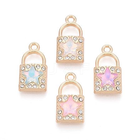 Rack Plating Alloy Rhinestone & Glass Pendants PALLOY-T092-90M-G-1