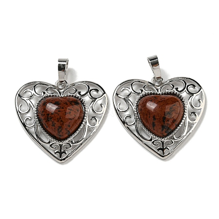 Natural Mahogany Obsidian Peach Love Heart Pendants G-G158-01O-1