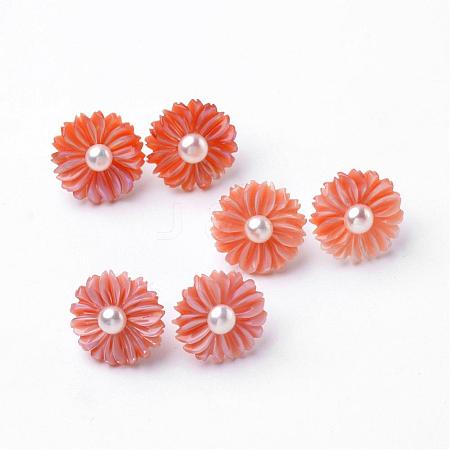 Flower Shell Stud Earrings EJEW-I204-25B-1