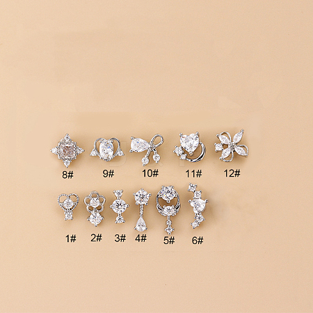 316L Surgical Stainless Steel Micro Pave Clear Cubic Zirconia L-Shaped Nose Rings WGD2F1E-03-1