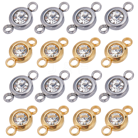 24Pcs 2 Colors 304 Stainless Steel Crystal Rhinestone Connector Charms STAS-SC0006-37-1
