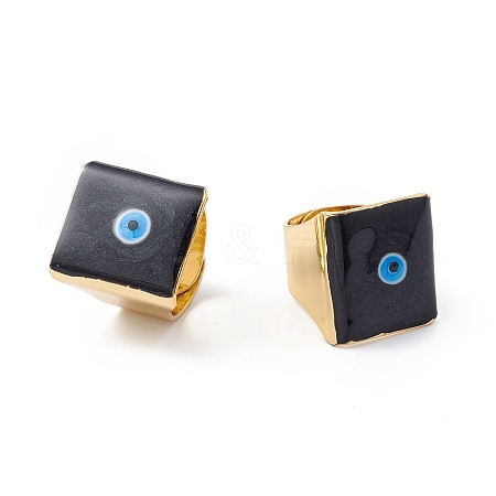Square Enamel with Evil Eye Wide Band Finger Rings LS-RJEW-A014-02G-08-1