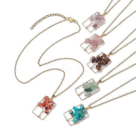 Natural mixed Gemstone with Brass Pendant Necklaces NJEW-JN04678-1