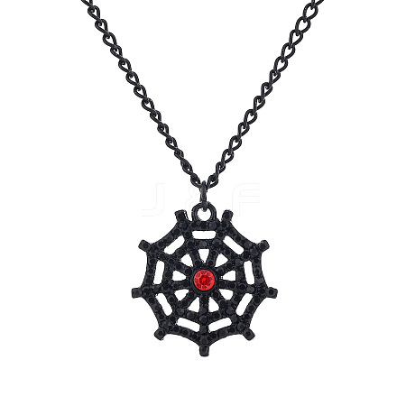 Halloween Alloy Rhinestone Spider Web Pendant Necklaces for Unisex WG8A995-05-1