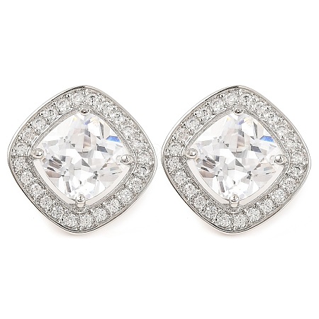 Cubic Zirconia Rhombus Stud Earrings EJEW-I304-15P-01-1