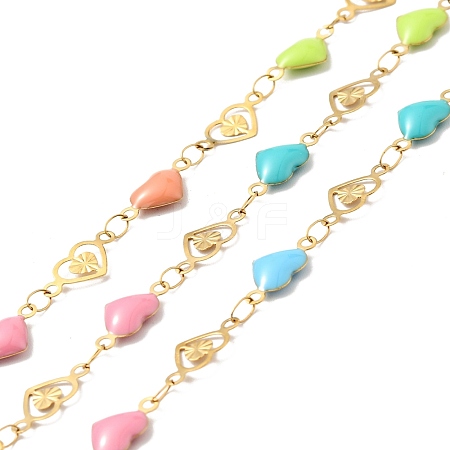 Ion Plating(IP) Stainless Steel Heart Link Chains with Colorful Enamel CHS-C005-01G-1