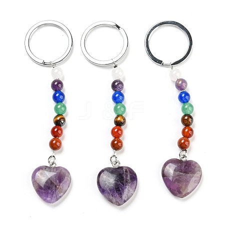 Natural Amethyst Heart Pendant Keychain G-Z033-05P-03-1