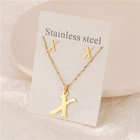 Stainless Steel Letter Pendant Necklaces & Stud Earrings Sets WG3FD2C-24-1