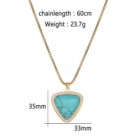 Golden Tone Stainless Steel Pave Synthetic Turquoise Heart Pendant Necklaces LT1707-2-1