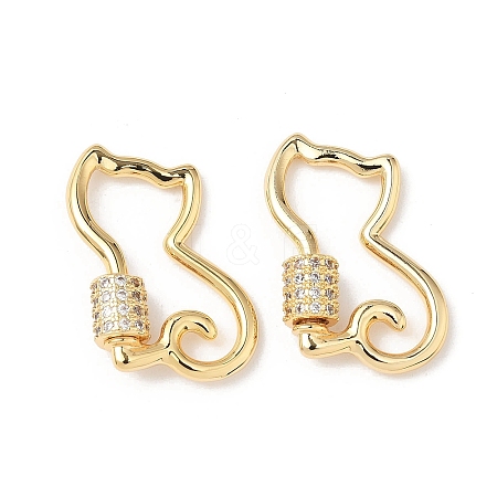 Brass Micro Pave Clear Cubic Zirconia Screw Carabiner Lock Charms KK-Z118-06G-06-1