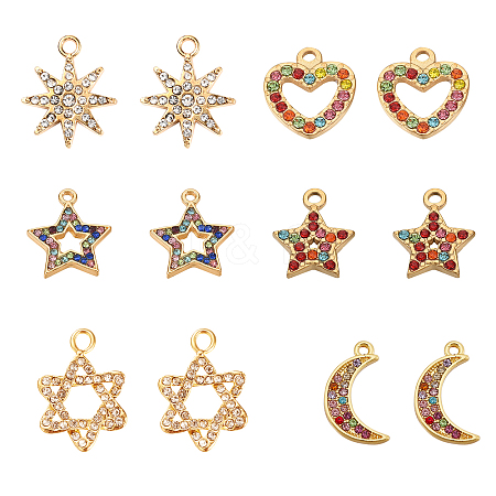 SUPERFINDINGS 12Pcs 6 Style Alloy Rhinestone Pendants FIND-FH0002-72-1