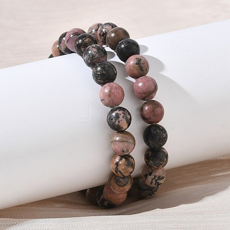 Natural Rhodonite Round Beaded Stretch Bracelets GG-CBA12F1-02A-01-1