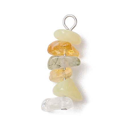 Natural Quartz Crystal & Lemon Jade & Citrine & Prehnite Chip Beaded Pendants PALLOY-JF02884-01-1