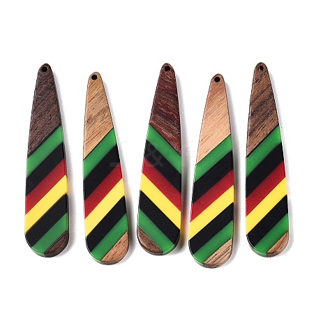 Jamaican Colour Epoxy Resin & Walnut Wood Pendants RESI-N039-122G-1