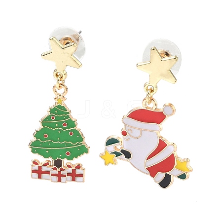 Christmas Alloy Enamel Dangle Stud Earrings LS-EJEW-F399-04A-G-1