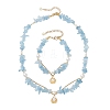 Natural Aquamarine Chips Beads Necklaces & Bracelets Sets for Women SJEW-JS01372-01-2