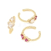 Brass Micro Pave Cubic Zirconia Cuff Open Rings for Women RJEW-C153-04G-2