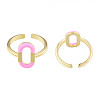 Pink Enamel Oval Open Cuff Ring RJEW-N039-104-3