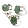 Natural Green Aventurine Oval Adjustable Rings RJEW-K371-07S-20-1