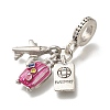 Rack Plating Alloy Hot Pink Enamel European Dangle Charms PALLOY-P307-01AS-2