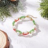 Christmas Glass & Baking Paint Pearlized Glass Pearl Round Beaded Bracelets for Women BJEW-JB12441-02-1