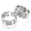 Non-Tarnish 304 Stainless Steel Leaf Cuff Rings RJEW-N038-110P-2