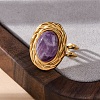 Oval Natural Amethyst Finger Rings RJEW-M063-01G-16-5