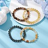 4Pcs Constellation 8mm Round Natural Yellow Tiger Eye & Jade & Synthetic Citrine & Smoky Quartz Beaded Stretch Bracelets for Women BJEW-JB10635-2