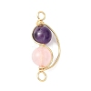 Copper Wire Wrapped Natural Rose Quartz & Amethyst Round Beded Links Connector Charms PALLOY-JF04678-03-1