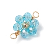 7Pcs 7 Colors Electroplate AB Color Transparent Glass Faceted Rondelle & Brass Round Beaded Flower Connector Charms PALLOY-JF03466-5