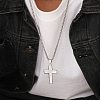 Men's Stainless Steel Clear Cubic Zirconia Cross Pendant Box Chain Necklaces PW-WG79D52-01-2