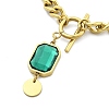 Ion Plating(IP) 304 Stainless Steel & Medium Turquoise Glass Rectangle Pendant Cuban Link Chain Necklaces for Women NJEW-U016-03G-2