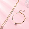 2Pcs 2 Styles Brass Star Tassel Handmade Glass Link Chain Anklet Sets AJEW-AN00761-2