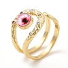 Resin Evil Eye Open Cuff Ring with Cubic Zirconia RJEW-E069-02G-05-1