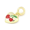 Brass Red Enamel Heart European Dangle Charms KK-Z090-07G-02-2