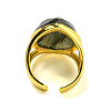 Teardrop Natural Labradorite Open Cuff Rings RJEW-C087-01G-05-3