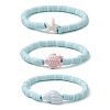 3Pcs 3 Styles Flat Round Handmade Polymer Clay Heishi Beads Beaded Stretch Bracelets BJEW-JB11711-2