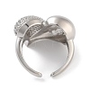 Brass Micro Pave Clear Cubic Zirconia Heart Open Cuff Ring for Women RJEW-C102-11P-3