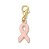 Pink Awareness Ribbon Shape Alloy Enamel Pendant Decorations HJEW-JM02287-2