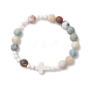 2Pcs Natural Bamboo Leaf Agate & Tree Agate & Magnesite & Synthetic Turquoise Stretch Bracelets for Women BJEW-JB12815-3