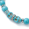 Halloween Brass Crystal Rhinestone & Dyed Synthetic Turquoise Skull & Round Beaded Stretch Bracelets for Men Women BJEW-JB12254-03-3