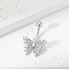 Brass Pave Clear Cubic Zirconia Curved Barbell Butterfly Belly Rings LS-AJEW-L099-01A-P-1