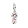 Brass Rhinestone Pink Enamel Bouquet European Dangle Charms LS-KK-P324-06P-1