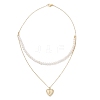 Natural Cultured Freshwater Pearl Potato Beaded Brass Heart with Letter Pendant Double Layer Necklaces NJEW-JN05392-03-4