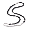 Natural Black Agate Round Beaded Necklace NJEW-B083-02-1